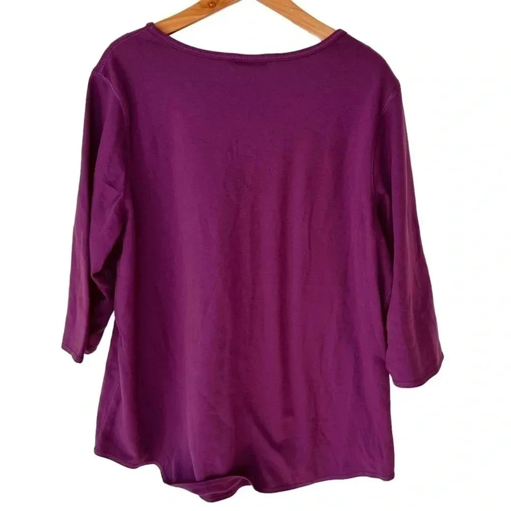 Avenue Top 18/20 Purple Keyhole Beaded 3/4 Sleeve Stretch Knit - Picture 4 of 6